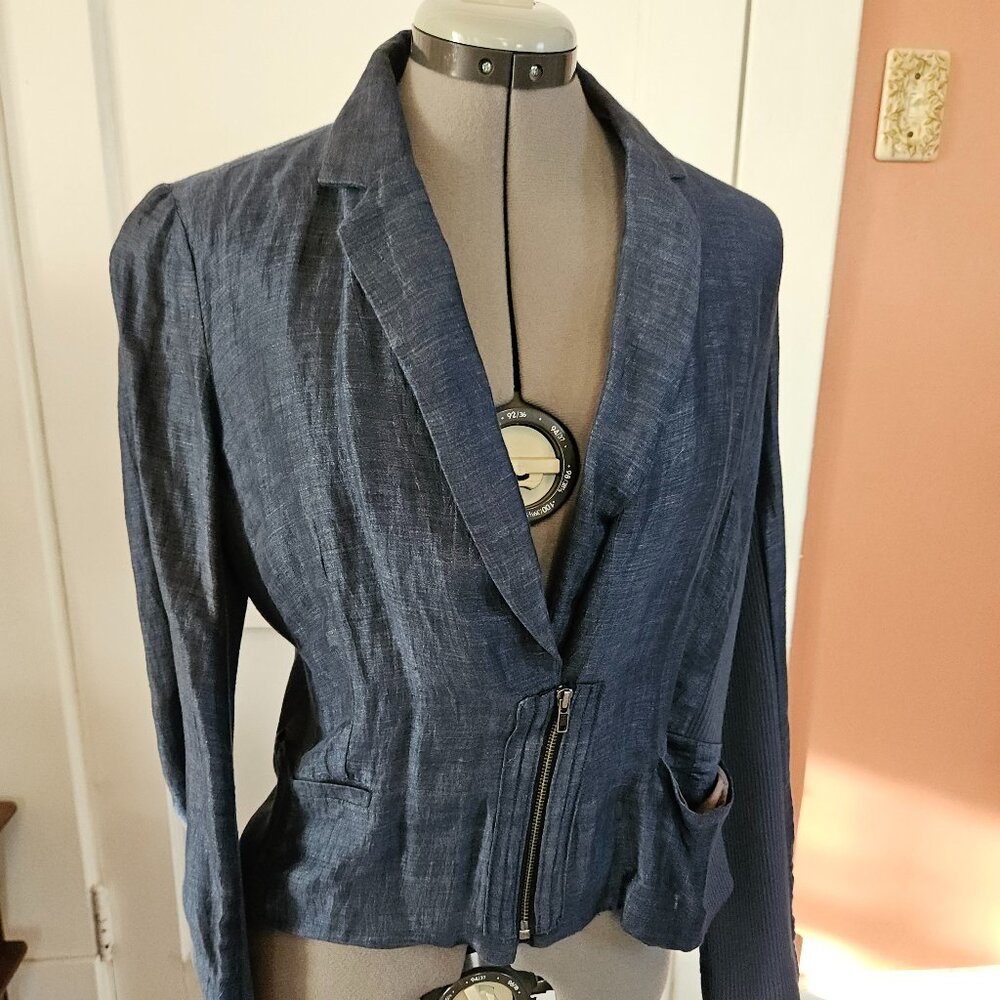 JCrew Denim Linen Sweater Jacket Asymmetric S6